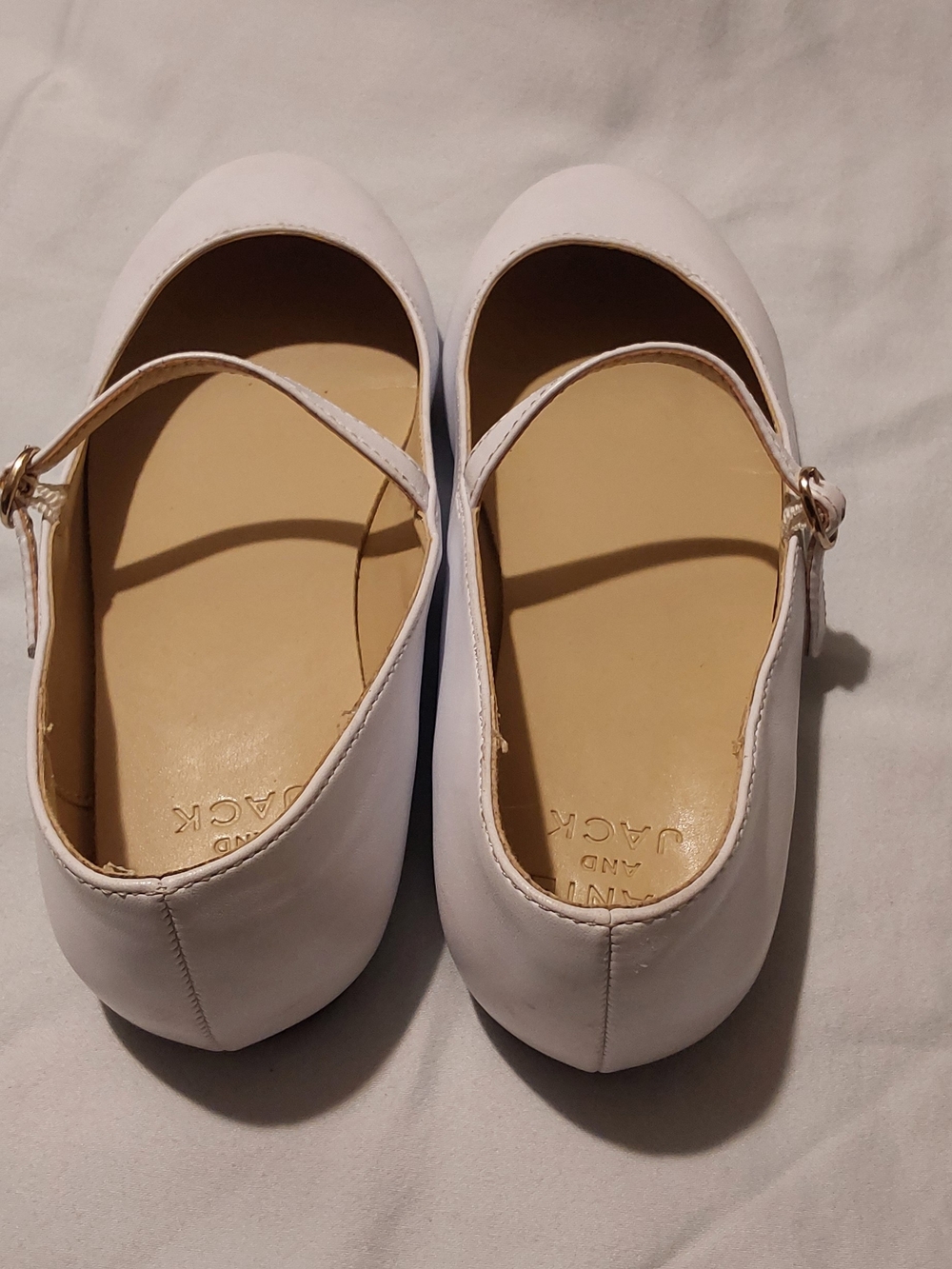 Janie and Jack White Girls' Mary Jane Dress Shoes with Gold Buckles